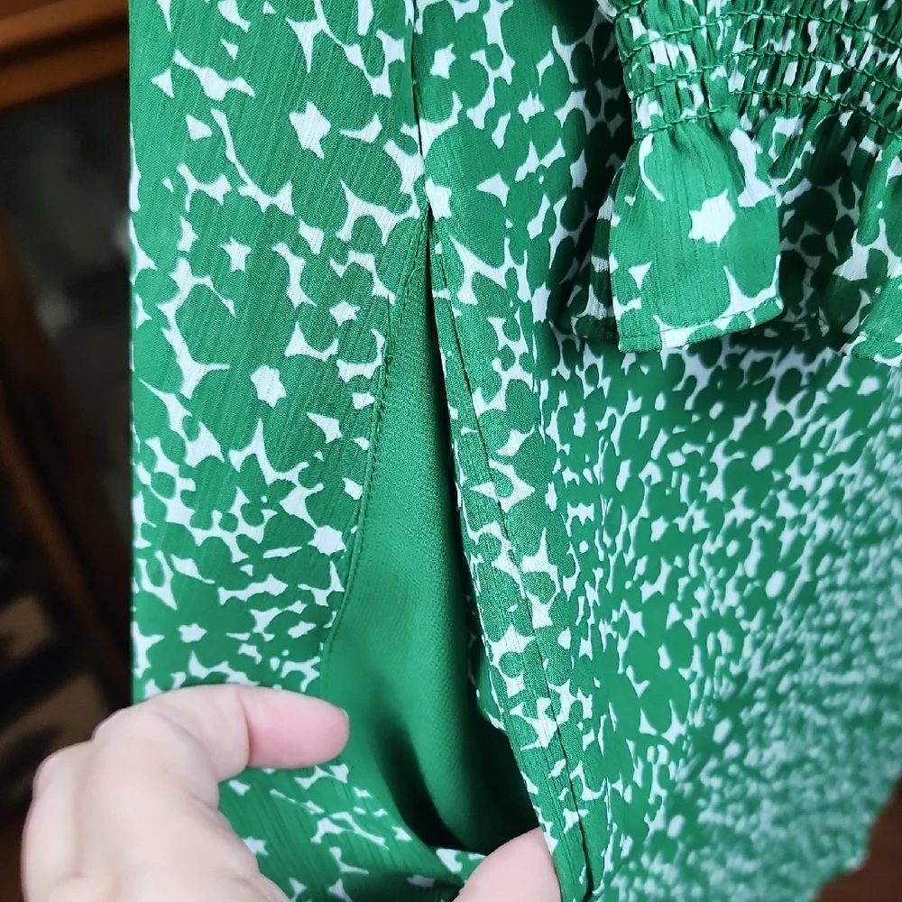 HOBBS LONDON | Elegant Green White Ditsy Floral Women's Mini Ruffle Dress | US 8 - Picture 6 of 12